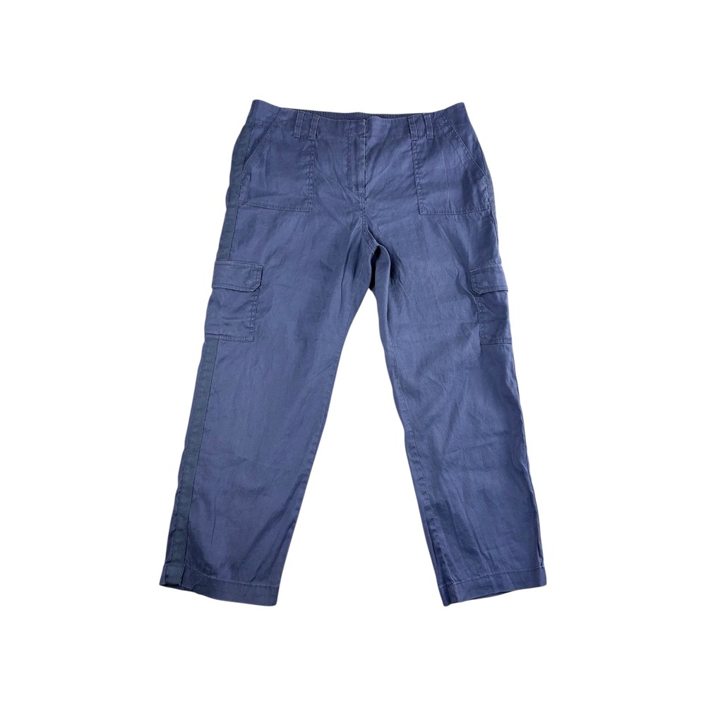 Chicos Crop Cargo Pants Blue Linen Blend Elastic Waist Women Size 25